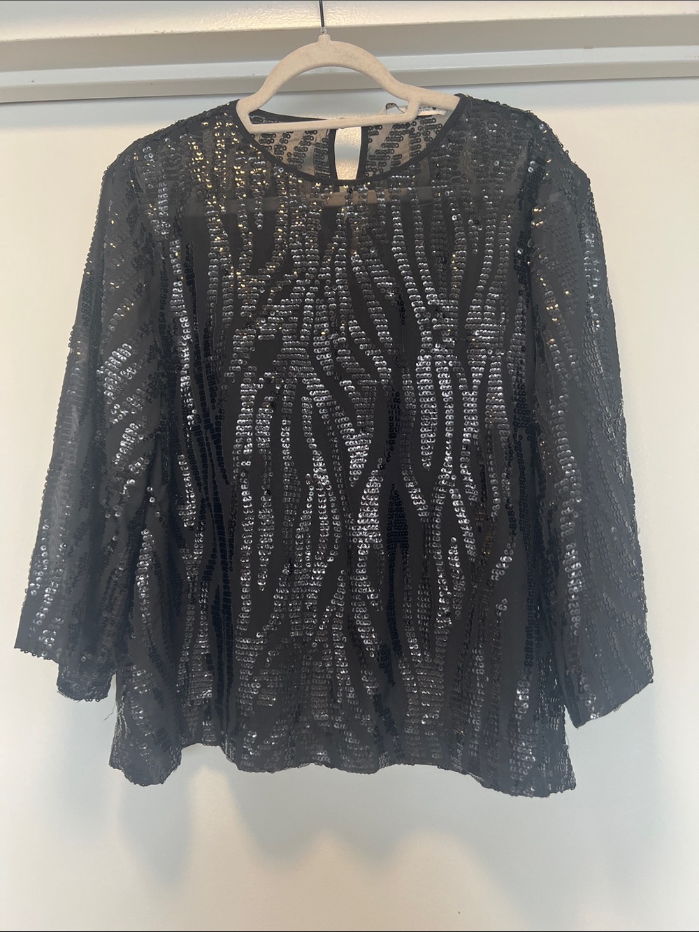 Black Sequin 3/4 Sleeve Evening Top
